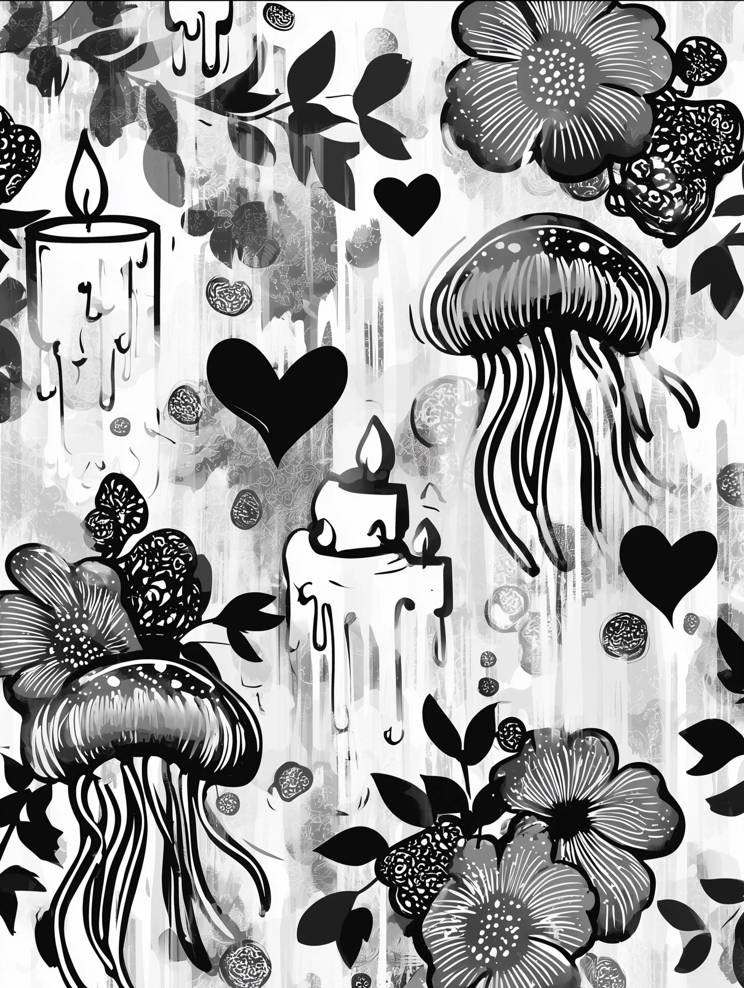 Free printable jellyfish coloring page for adults featuring jellyfish swimming upward with candles